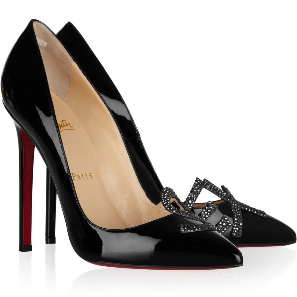 Christian Louboutin Black Patent Crystal “Sex” 100 Pumps - US 6 (36.5) - Picture 4 of 13